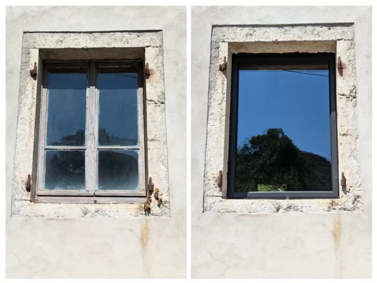 Remplacement d'une vieille fenêtre par une fenêtre alu à Ambérieu-en-Bugey, Ambérieu-en-Bugey, Bugey Menuiserie et Rénovation